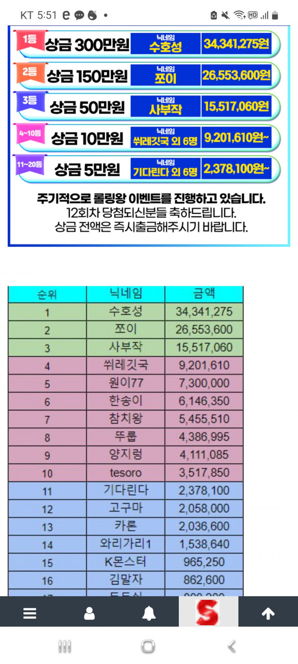 롤링왕5등